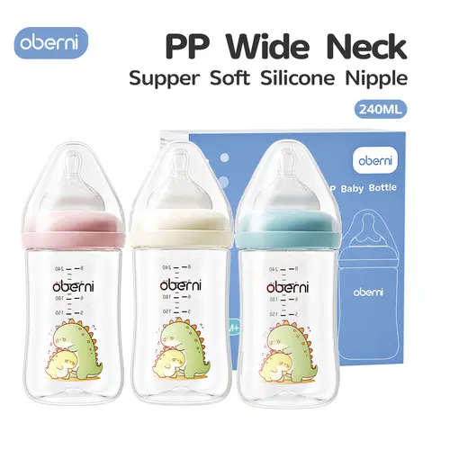oberni 240ML Wide Neck Preemie Bottle, PP Anti-Colic Feeding Bottle for Newborn Baby, Easy Latch Super Soft Silicone Nipple, BPA-Free, Preemie Bottles