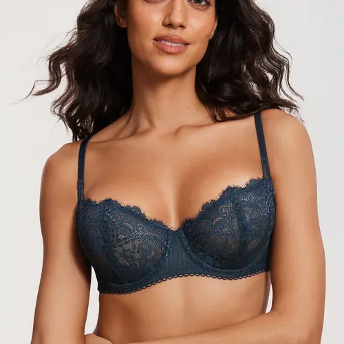 Women's Sexy Lace Push Up Plus Size Bra Sheer Balconette Underwire Unlined