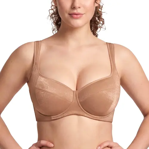 HSIA Starry Night 4mm Lightly Padded Plus Size Lifting Support Add 0.5-1 Cup Size Balconette Bra Underwire Glass Shimmer Fabric U Shaped Back Smoothing Wider Padded Straps Sexy Demi Low Cut Natural Push Up for Big Bust Women Daily Lingerie