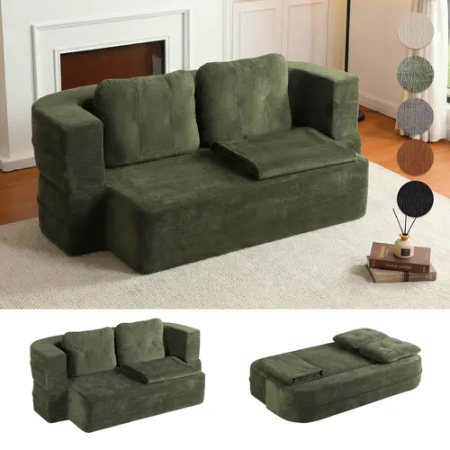 SOUTTEE 78" Flip-Flop Sofa Bed Converts Between Sofa and Bed Includes Plush Underblanket and Two Soft Large Pillows Ideal for Compact Living Spaces,dorm essentials,home decor,sohochic