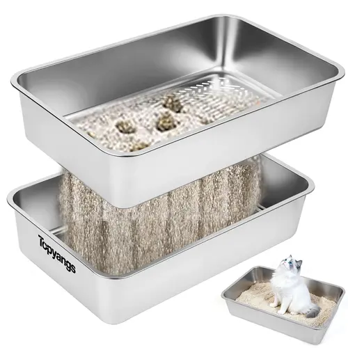 Topyangs XL Sifting Stainless Steel Cat Litter Box, High‑Sided Anti‑Splashing Pan, Rust‑Resistant Metal Litter Box for Pine Pellet Litter, Hands‑Free Cleaning for Cats ,backtoschool Litterbox Litter Tray Kitten Litter Box Litter Box Enclosure