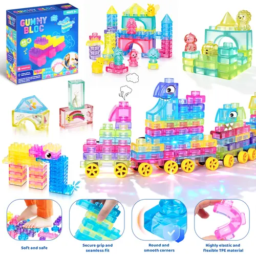 JOYSPOT Jelly Blocks, Squishy Multi-color Stacking Building Blocks Toy, Non-toxic Sensory Play Back to School, Safe Squeezable & Stretchable Stress-Relief , Jelly Blocks for Kids Early learning Preschool STEM ADHD-Relief Creative Construction Bath Toy,soh
