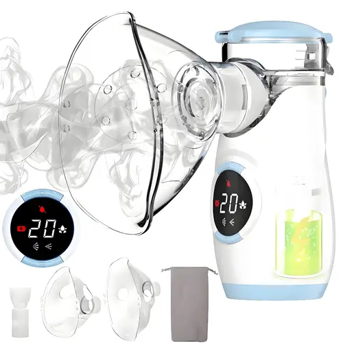 Rechargeable Mesh Nebulizer, Portable Cordless Handheld Mist Device with Auto-Cleaning, Whisper-Quiet Operation, LED Interface & USB-C Charging for Adults & Kids (USB Rechargeable Portable Nebulizers for Personal Care)