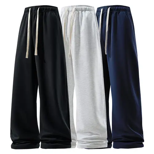 Urbane Menswear Men's Comfy Plain Thermal-Lined Straight-Leg Pants - Drawstring Waist, Full-Length, Loose Regular Fit, Plus-Size Friendly Smart Casual Bottoms for Autumn-Winter Work & Everyday Use