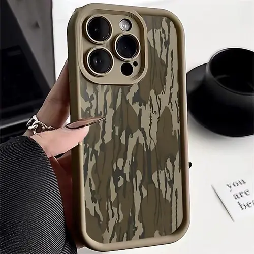 Vintage Camouflage Pattern Smartphone Protector Case, TPU Shockproof Cellphone Cover, Fashion Accessory Compatible with iPhone 17 ProMax 16 Plus 15 14 13 12 11 Xs XsMax, Mother's Day Gift QXB236, Phone Accessories