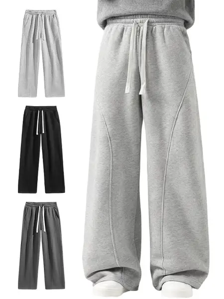 summervibes Men's Solid-Color Drawstring Pants with Curved Blade Design—relaxed fit suitable for all seasons. Street-style men's trousers perfect for everyday wear and layering. Menswear Beige daily wear pant
