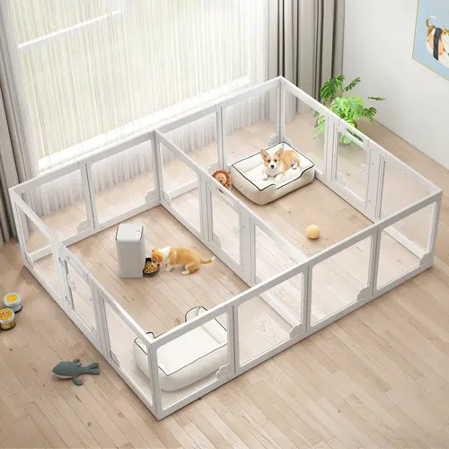 AMERLIFE 24" H Acrylic Dog Playpen Indoor - Modular Puppy Ferret Pet Play Pen with Suction Cups, Double Locks, Doors, Waterproof Fence, Easy Assemble-Disassemble (10/14/17 Pcs) for Secure Zones,#SummerVibes #SohoChic