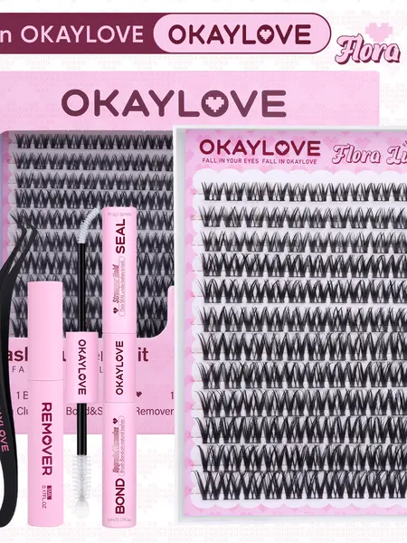 OKAYLOVE Lash Clusters Kit, Flora Luxe Wispy Cluster Lashes with Long-lasting Lash Bond and Seal, Tweezers and Remover DIY at Home for Natural Clean Girls Makeup DealsForYouDays