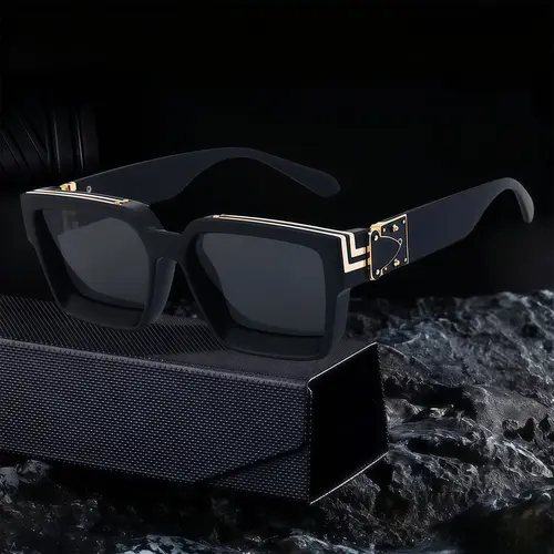EUNOIALENS Men's Gold Metal Box-Shape Sunglasses, Celebrity-Inspired Fashion Eyewear, Unique Cool Gifts for Him - Fathersday Presents for Boyfriend, Men's Accessories