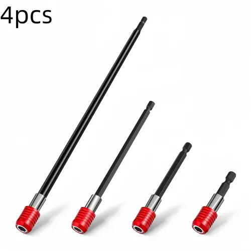 CR-V Steel Drill Bit Extension Set - 4 Pcs Magnetic Hold 1/4'' Hex Holder, 2/4/6/12'' Lengths, Heavy Duty Quick Release for Impact Driver, Screwdriver, Nut Drill Socket, Tool Box Replacement Blades,toolupgrade