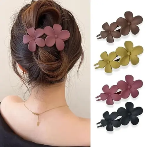 4Pcs Flower Flat Hair Clips for Women Matte Flat Hair Claw French Alligator Clips Non-Slip Cute Duck Billed Flat Claw Clips for Thick Hair for Girls summerwins (Suitable for low bun head, half tied hair, princess head)