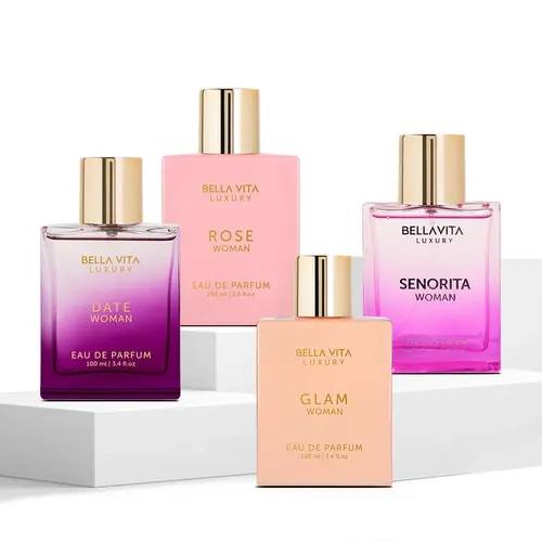 Blush Crush Squad by BellaVita Luxury | Perfume Combo Gift Set | 4×100 ml | Glam, Date, Rose & Senorita | Long Lasting Eau De Parfum | Vegan & Cruelty Free