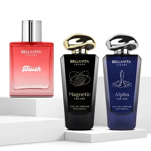 BellaVita Luxury Women’s Perfume Combo | Mood Collection Magnetic, Alpha & Blush Eau De Parfum 100ml Each | Cherry, Jasmine, Rose, Caramel, Mandarin, Red Fruits, Vanilla & Sandalwood | Fruity, Floral & Woody | Long-Lasting Premium Fragrance