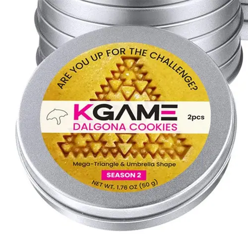 KGAME Dalgona Cookie Tin Season 2 - 2 Cookies Mega Triangle & Umbrella Korean Honeycomb Challenge Biscuit for Viral Carving Fun Easter & Spring Special
