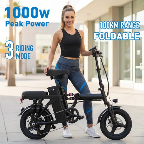 Adult Foldable Commuting Bike for Cyclists, 500W All-Terrain Electric Bicycle, 48V 15Ah Rechargeable Battery, 14-Level Suspension, Dual Disc Brakes, UL2849 Certified, Commute 25-35km, Up to 100km Range, Urban Long Journeys