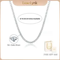 LuxeLynks Tennis Necklace（Bracelet） 3mm/5mm  Simulated Zircon Diamond Tennis Necklace for Women/Men  Classic 8"/ 18"/20"/24" Lengths with Upgraded Box Clasp Safety Latch Gold Jewelry  Valentine's Day gift