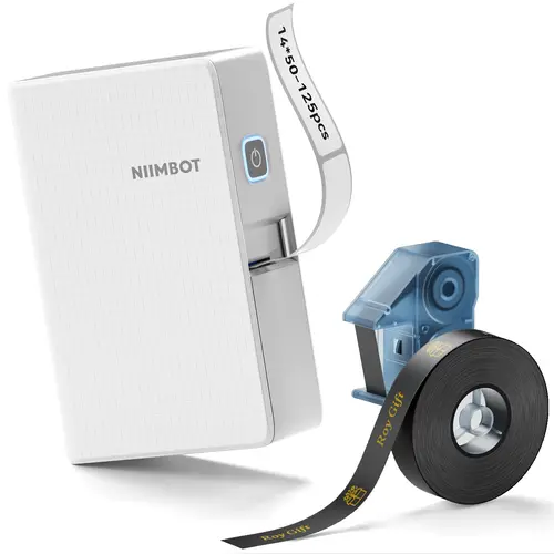 NIIMBOT N1 Model Label Maker Machine - Wireless Bluetooth, Built-in Li-ion Rechargeable, Mini Size, App Editing, Monochrome & Color Ribbon Printing, Tape Included, for Cable Labels/Cosmetics Items, White, Fathersday Gift, Mac Compatible Office Accessory