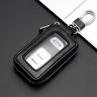 Black Car Key Cases, Premium Mirror-Style Zipper Car Key Holder Bag with Key Ring, Universal Car Key Cover, Fashion Car Key Pouch for Men & Women, Car Accessories, Pu Leather