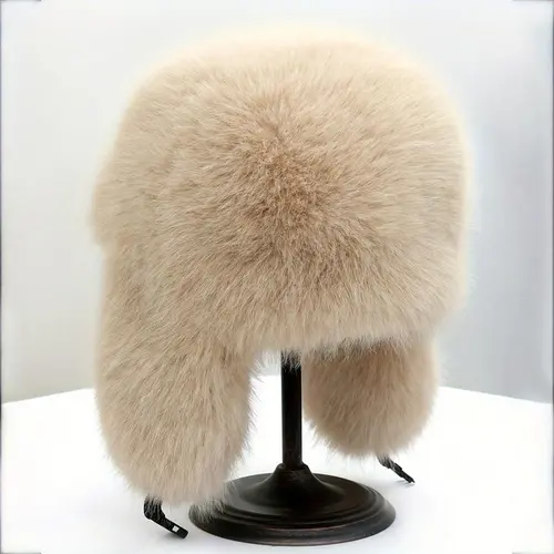 Elegant Vintage Ushanka Faux Fur Hat - Thick Aviation-Style Fashion Accessory, Adjustable Hook-and-Loop Closure, Ear Coverage, Polyester All-Weather Outdoor Headwear for Daily Wear, Hiking, Accessories,sohochic