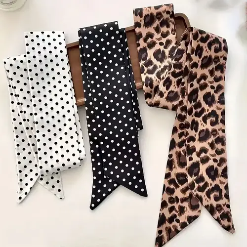 Women's Vintage Style Leopard & Polka Dot Pattern Hair Scarf, Multifunctional Scarf, Versatile Headscarf, Fashion Accessory for All Seasons, Soft Material, Polyester Scarf, Leopard Print Scarf, Wrap Shawl, Neck Scarves, Vintage Print Headscarves
