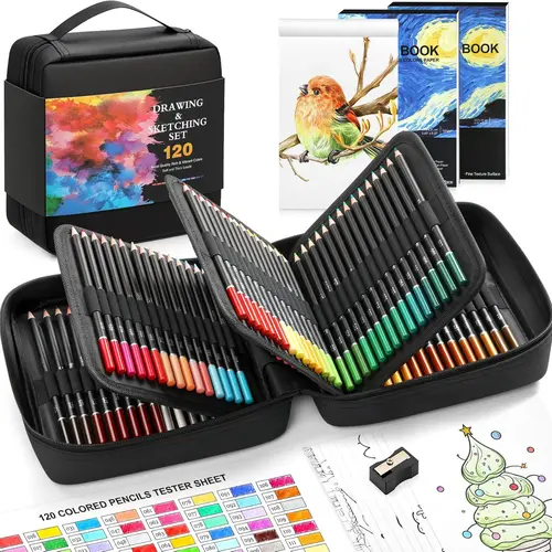 120 Pack Colored Pencils for Coloring Books, Soft Core Oil Based Color Pencils with Sketch Book, Color Book, Art Supplies with Zipper Case, Back to School Gifts for Kids, Adults, Artists, Professionals, #sohochic