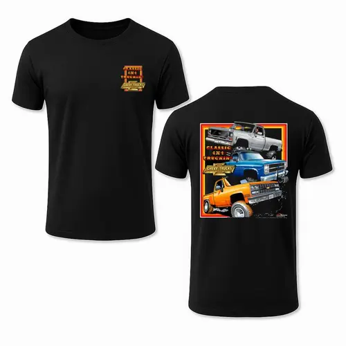 Chevy Squarebody Shirt Classic 4x4 Truckin Graphic Tee Featuring Lifted Chevy Trucks Design Perfect for Off Road Enthusiasts and Vintage Truck Lovers 2 Sides Cotton Material Ideal for Car Enthusiasts