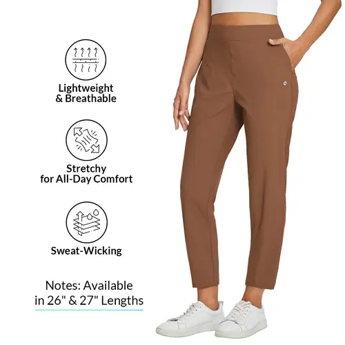baleaf Business Casual Pants for Women Summer 26"/27" Ankle Pants Breathable Lightweight Stretch Work School Cummute Casual Dailywear Golf Cropped Pants Soft UPF50+ with Zipper Pockets BacktoSchool