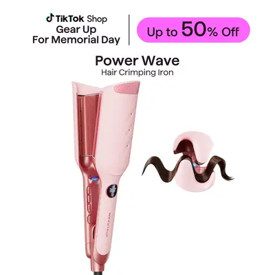 Wavytalk Power Wave Hair Crimper & Curling Wand for Beach Waves with Ionic Technology, Dual Voltage & Lightweight Design, Reducing Frizz & Damage, Perfect for Travel