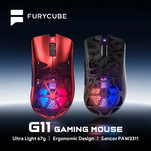 FURYCUBE G11 Skeleton Wireless Gaming Mouse - Lightweight PAW3311 Sensor, RGB Glow, 2.4G Bluetooth, Long Battery Life, Knob Function, Fire Key - for Laptops/Desktops, Gamers - PC Accessories, Tools and Gadgets, Cool Gadgets, Teen Boy Gift