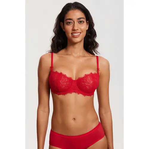 Women's Balconette Sexy Lace Push Up Bra See Through Underwire No Padded