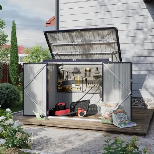 Aoxun 60 Cu. Ft Durable Steel Weatherproof Metal Outdoor Storage Shed - 5x2.6 Ft Horizontal Shed with Lockable Doors, Chain-Linked Cover, Sturdy Frame for Long Use, Holds Trash Cans, Toys, Garden Tools (Garden, Backyard)