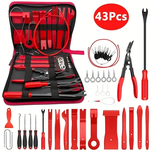 43pc Trim Kit Automotive Repair Tools Set - Auto Terminal Removal Key, Auto Clip Pliers, Stereo Removal Aid, Car Upholstery Fixer, Precision Hook Pick, Wiring Threader Aid, Car Film Scraper,toolupgrade