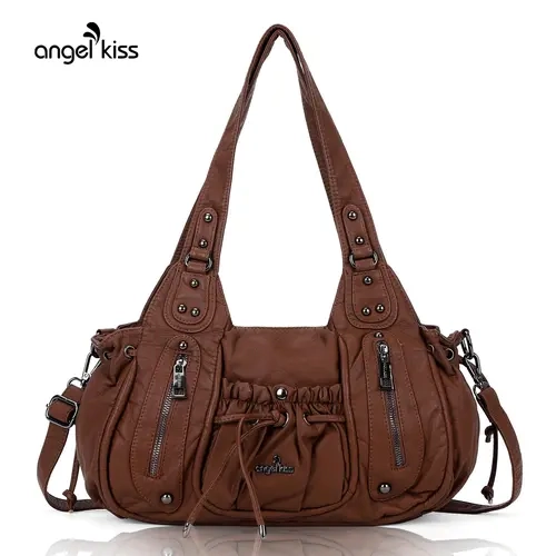 Angel Kiss Fashionable Hobo Crossbody Bag for Women - Multi-Pocket Soft Leather Tote, Detachable Strap, Everyday Use, Autumn/Winter Brown Angel Kiss Bag, Casual Shoulder Bag, Handbag Sling Bag,summerwins