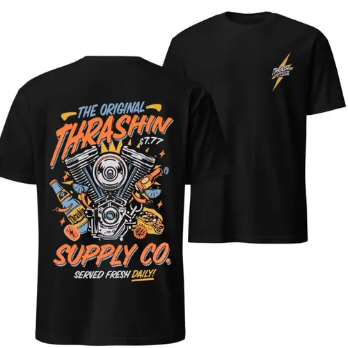 Men's Short-Sleeve Round Neck Cotton T-Shirt - Dual-Side Graphic, Full Color Print, Fitted Comfort Fit, Casual Fabric, Gift For Bikers & Streetwear Fans,sohochic