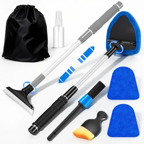 【TikTokShopBackToSchool】Car Windshield Cleaner Tool - Vehicle Accessories with Extendable Handle, 3 Reusable Pads, Auto Glass Wiper, Detailing Brush for Car, Home Window (Blue) | Ideal for Christmas, Thanksgiving, Graduations, Birthdays, Mother’s Day tool