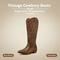 Mysoft Women's Embroidered Mid-Calf Cowgirl Boots - Pointed Toe, Chunky Angled Block Heel, Slip-On Textured PU Statement Decor - for Rodeo Outfit Inspo, Western OOTD, Cowgirl Fashion, Casual All-Seasons Wear,sohochic