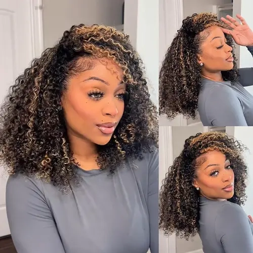 【Live Flashsale】 ISEE HAIR Wear Go Kinky Curly Highlight Brown Color Half Wig With Draw-strings InvisiFit Strap Seamless Flip Over Wig Adjustable Fit #SoHoChic #TikTokShopBackToSchool