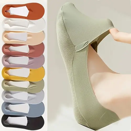 5/10 Pairs Women's Invisible Socks - Comfortable, Breathable Polyester Short Socks with Sponge Bottom for Enhanced Grip and Stability, Smooth Knitted Fabric, Perfect for Casual Wear Womenswear Basic ,No Show Socks