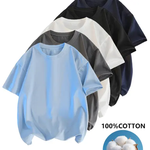 Men's 3PCS 100% Premium Cotton Crew Neck Plain T-Shirts Set - Stylish Oversized Short Sleeve Streetwear Top for Casual Daily Wear, Soft Navy Classic