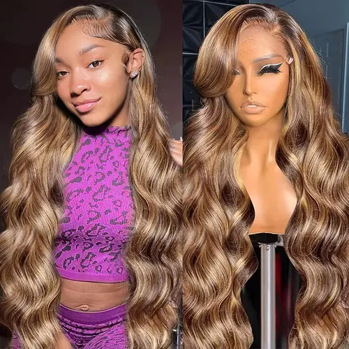 【30 Inch Only $109】 Honey Blonde Ombre Lace Front Wig Human Hair 13x6 HD Lace Front Wig 4/27 Highlight Ombre Body Wave Lace Frontal Wigs Human Hair Pre Plucked with Baby Hair