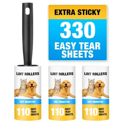 Pet Hair Remover Lint Roller with 330 Strong Adhesive Sheets for Dark Clothing Sofa Furniture, Car Interior and Home, Removes Fur, Fluff and Dust Fast