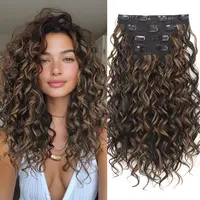 AISI HAIR 4PCS 16in Clip-in Curly Wave Hair Extensions, Soft Synthetic Heat Resistant Fiber, Natural Lace Weft, Tangle-Free Secure Fit for Women's Everyday & Special Occasions,sohochic