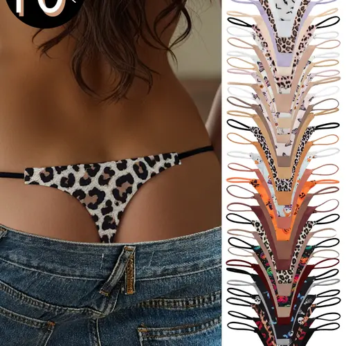 Women's Sexy Leopard Print Thong Set, Soft Comfortable Breathable Quick-Dry Underwear, Random Color, Low Waist Design Comfy Panties, Knicker for All-Season Wear, Low Rise Underwear