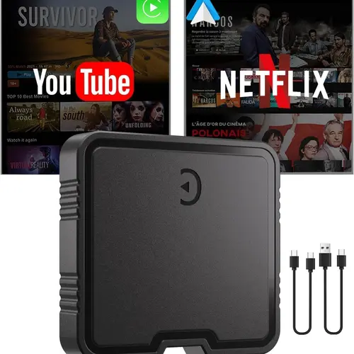 【HiEHA】2026 Upgrade Wired-to-Wirefree CarPlay Adapter for Cars That Support Wired CarPlay, Car Accessories, Dual OS AI Box, Bluetooth 5.3, Fast Stable Link, Built-in Netflix & YouTube, TF Card Support