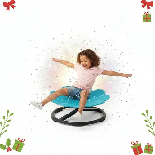 Kids Flower-Shaped Sensory Spin Chair - Backless, Armless Plastic Design with Non-Slip Metal Base, Blue Swivel for Autistic Toddlers, Indoor Coordination Balance Focus Training, Easy to Carry, Children's Day Gift, Blue Swivel Chair