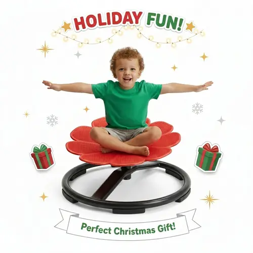 Kids Round Compact Rolling Plain Petal Sensory Spinning Chair - Lightweight, Portable Indoor/Outdoor Toddler Balance Furniture, Ideal Children's Day/Christmas Gift, Rotating Sensory Chair