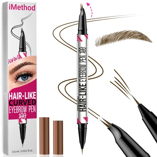 iMethod 2-in-1 Dual-Ended Curved Eyebrow Pen - Micro-Fork-Tip Applicator, Microblading Liquid Formula, Waterproof, Long-Lasting, Eyebrows Shaping, Instant Brow Lift, Brow Enhancing Brush-On Makeup Cosmetic