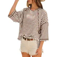 DOKOTOO  Womens Summer Tops Oversized Tshirts for Women Striped Color Block Short Sleeve T Shirts Crewneck Casual Tee Blouses