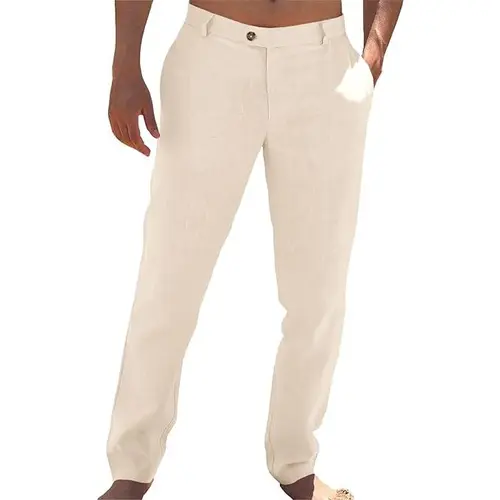 Runcati Mens Casual Pants Elastic Waist Lightweight Straight-Legs Loose Fit Summer Beach Yoga Trousers