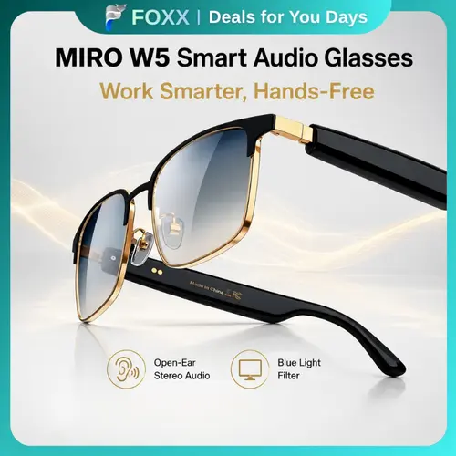 【W5】MIRO Smart Glasses - Lifetime Free Membership, 10-Hour Battery, Blue Light Filter, Stereo Audio Headphones Smart Glasses, Lightweight Wireless Wearable Gadget, Ideal Gift for Professionals